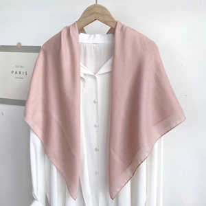 Pale pink 90x90cm solid square scarf made of soft lightweight fabric for women