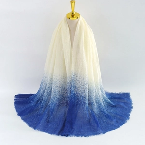 Women Ombre Gradient Long Scarf Breathable Viscose Crinkle Shawl With Fringed Edges Lightweight Wrap