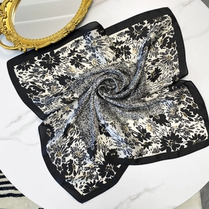 Floral Print Square Scarf Satin Satiny Bandana Retro Elegant Headscarf Hair Wrap Neck Scarf For Women