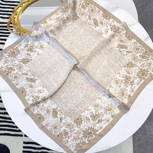 Floral print 70cm silk-like square scarf on elegant marble table with vintage frame
