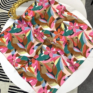 Floral Print Square Scarf Satin Simulation Satin Headscarf Bandana Vintage Bohemian Style Neck Wrap For Women Elegant
