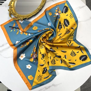 Satin Square Scarf Floral Print Contrast Color Elegant Neck Hair Head Bandana For Women Chic Fashion Wrap Accessory