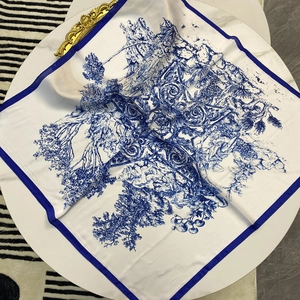 Carré De Satin Vintage Imprimé Toile De Jouy Satin Lisse Bandana Cheveux Châle Protection Solaire Style Français Femme