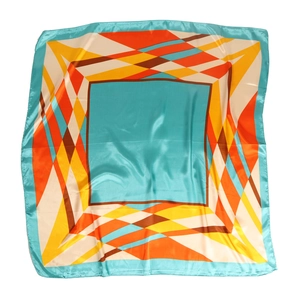 Carré de soie minimaliste à imprimé géométrique avec motifs en satin coloré de taille 90cm