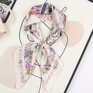 Square Scarf Women Satin Simulated Satin Printed Floral Bird Pattern French Vintage Elegant Headscarf Neck Hair Accessory