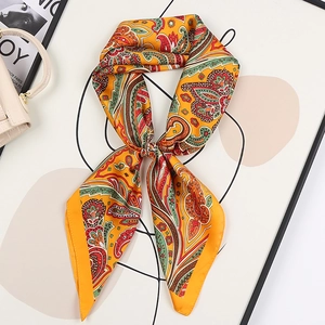 Retro Paisley Printed Square Satin Scarf Vintage Ethnic Hair Wrap Neck Bandana For Women