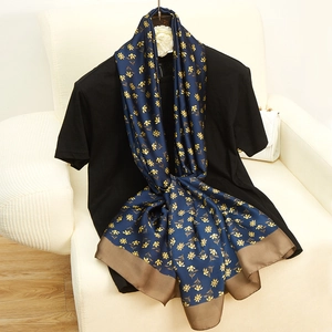 Large Floral Print Satin Scarf Shawl Sunscreen Satin Feel Lightweight Head Wrap For Women Elegant Vintage