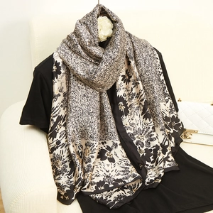 Women Long Satin Scarf Satin Feel Floral Leopard Printed Shawl Wrap Hijab Beach Sun Protection Retro Elegant Accessories