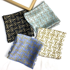 Square Scarf Faux Satin Neckerchief Chain Print Elegant Hair Band Handbag Accessory Women