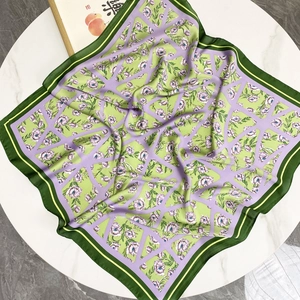 Floral Print Square Scarf Satin Imitation Satin Bandana Hair Accessory For Women Fashion Elegant Lightweight Neck Headscarf