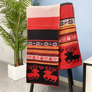 Écharpe Tricotée De Noël Renne Réversible Acrylique Jacquard Chaud Hiver Châle Style Nordique Festif Tour De Cou