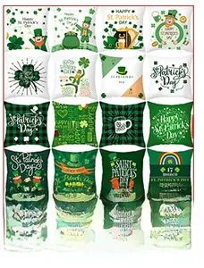 Set of 16 square St. Patrick's Day pillow covers with green shamrock and gnome patterns
