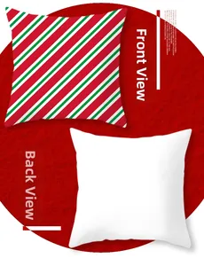 Détail des faces avant et arrière d'une taie de coussin aux rayures de Noël festives