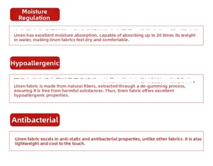 Detailed benefits of breathable linen fabric including moisture wicking and anti-static features