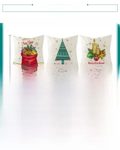 Detail showing 45x45cm Christmas linen pillowcase with festive digital print and dimensions