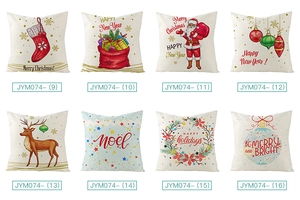 Detailed grid of 8 Christmas pillow covers with Santa, reindeer and holiday patterns