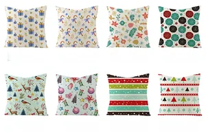 Set of eight diverse Christmas pillow covers with festive digital holiday patterns