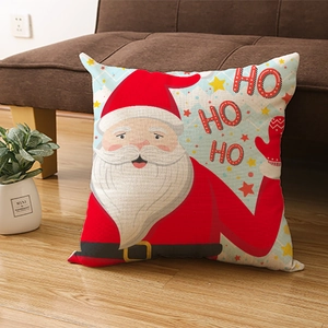 Polyester Christmas pillow case with Santa Claus and HO HO HO print on wood floor
