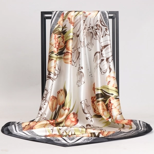 Großes Quadratisches Halstuch Satin Satinnimitat Polyester Tulpe Blumenmuster Elegant Mode Lässig Hijab Kopftuch Für Damen