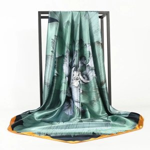 Large Square Scarf Floral Print Satin Polyester Satin-Like Smooth Soft Elegant Fashion Scarf For Women