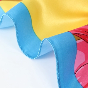 Floral chain print silk satin square scarf with sky blue border and yellow background