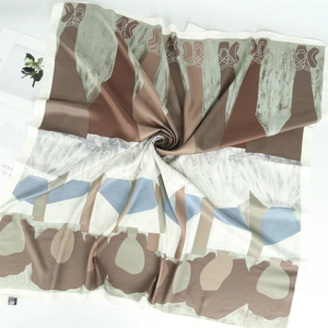 Detailed texture of twill silk scarf with ballet shoe ink painting and artistic patterns