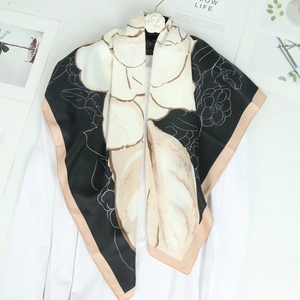 Elegant Square Scarf Twill Satin Camellia Flower Print Large Lightweight Shawl Wrap For Women Hair Accessory Muslim Hijab