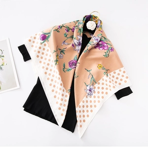 Floral Print Polka Dot Women Square Scarf Twill Satin Headscarf Elegant Sun Protection Shawl Retro Style Bandana Wrap