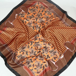 Classic houndstooth and paisley pattern square satin silk scarf with equestrian motifs