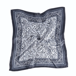 Vintage paisley print satin square scarf for women in black and grey patterns