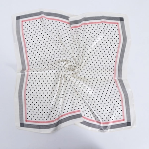 Classic polka dot satin square scarf for women 60x60cm in white and black dots