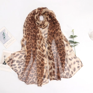 Detailed view of lightweight leopard print georgette scarf with soft translucent texture