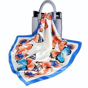 Butterfly Print Satin Satin Like Square Scarf Elegant Lightweight Bandana Headscarf Neck Scarf Hair Accessory For Women