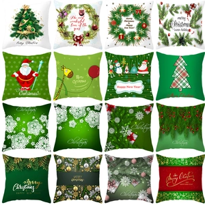 Christmas Cushion Cover Peach Skin Velvet Decorative Pillowcase For Sofa Living Room Festive Holiday Xmas Tree Santa Claus Reindeer Snowflake Pattern