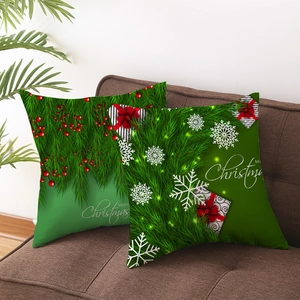 Green Christmas pillow covers set of 2 with pine branches and Merry Christmas text