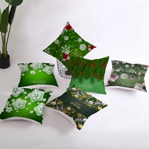Set of 6 dark green Christmas peach skin pillow covers with festive winter patterns