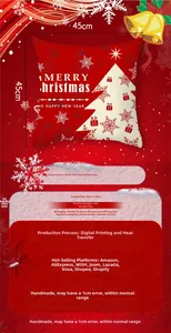 Detail view of red Christmas peach skin pillowcase with holiday patterns and 45x45cm size