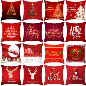 Christmas Red Peach Skin Velvet Pillowcase Square Decorative Cushion Cover With Reindeer Snowflake Print For Home Holiday Decor