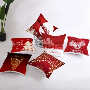 Set of 6 red Christmas peach skin pillow covers with festive Santa and snowflake patterns