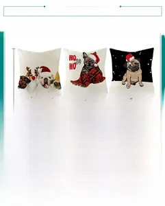 Detail of 45x45cm Christmas dog print pillow covers with laundry care instructions