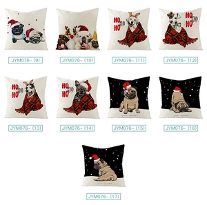 Set of Christmas polyester pillow covers featuring cartoon dog prints and festive patterns