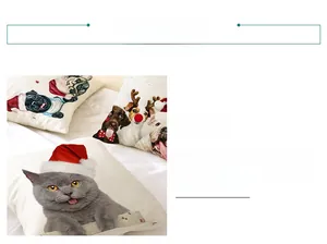 Detail of Nordic Christmas pillowcase showing woven texture and festive pet prints