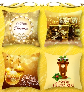 Macro detail of Christmas peach skin pillowcases with festive golden digital prints