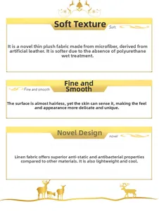 Detail guide showing microfiber and linen fabric features with gold Christmas patterns