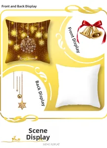 Detail view of golden Christmas pillowcase with bells and plain white reverse side