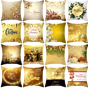 Christmas Gold Snowflake Reindeer Pattern Throw Pillow Cover Peach Skin Velvet Decorative Square Cushion Case For Sofa Home Party Decor