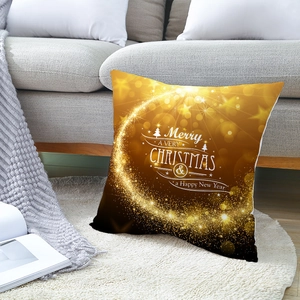 Gold and black Christmas peach skin velvet cushion cover with star patterns and festive text