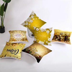 Golden Christmas peach skin square pillowcase set with festive snowflake and tree patterns