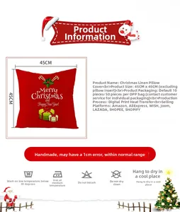 Detail of red Merry Christmas pillow case 45x45cm with digital print and holly patterns