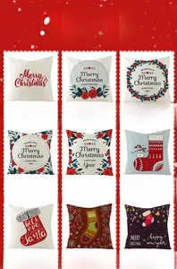 Detailed grid of Christmas pillow covers featuring snowmen, wreaths and festive lettering